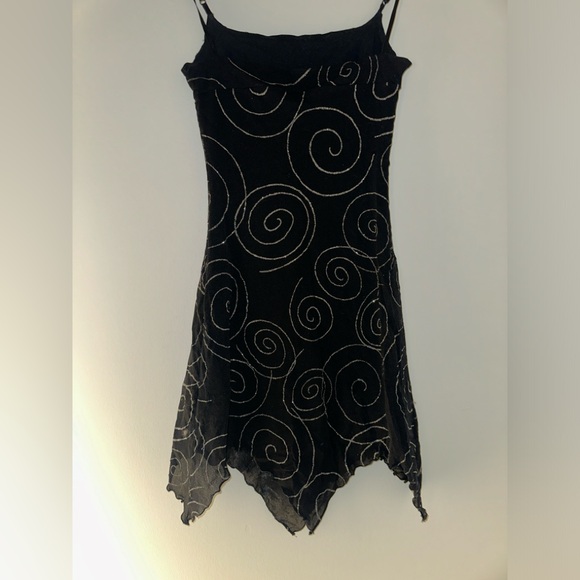 Vintage Y2K Swirl Embroidered Asymmetric Slip Dress - Picture 5 of 12
